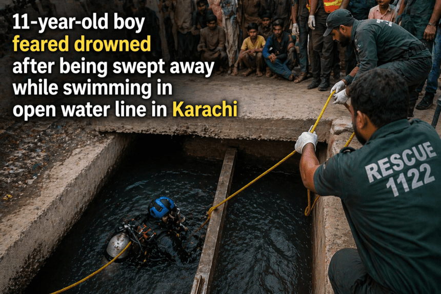 کراچی میں کھلی واٹر لائن میں نہاتے ہوئے 11 سالہ بچہ بہہ گیا، ڈوبنے کا خدشہ