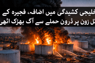خلیجی کشیدگی میں اضافہ، فجیرہ کے آئل زون پر ڈرون حملے سے آگ بھڑک اٹھی