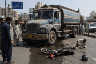 Water Tanker Hits Motorcyclist, Leaving Him Injured in Karachi