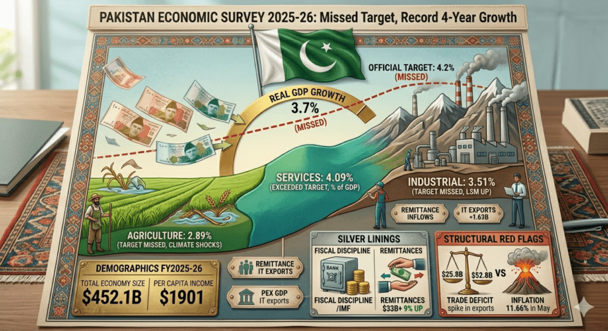 مالی سال 2025-26 میں پاکستان کی معیشت 3.7 فیصد ترقی کر گئی، ہدف حاصل نہ ہو سکا