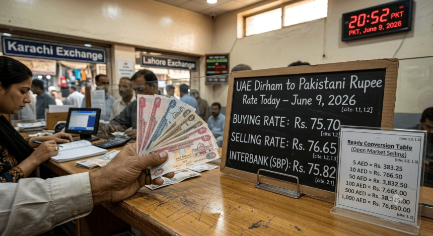 یو اے ای درہم کی پاکستانی روپے کے مقابلے میں مستحکم پوزیشن برقرار — 9 جون 2026
