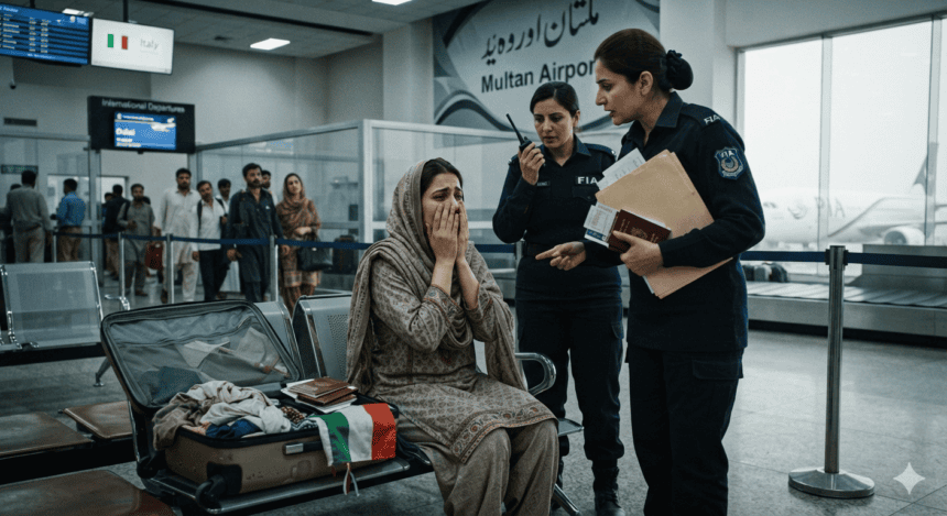 ملتان ایئرپورٹ: اٹلی جانے والی خاتون جعلی دستاویزات کے ساتھ گرفتار