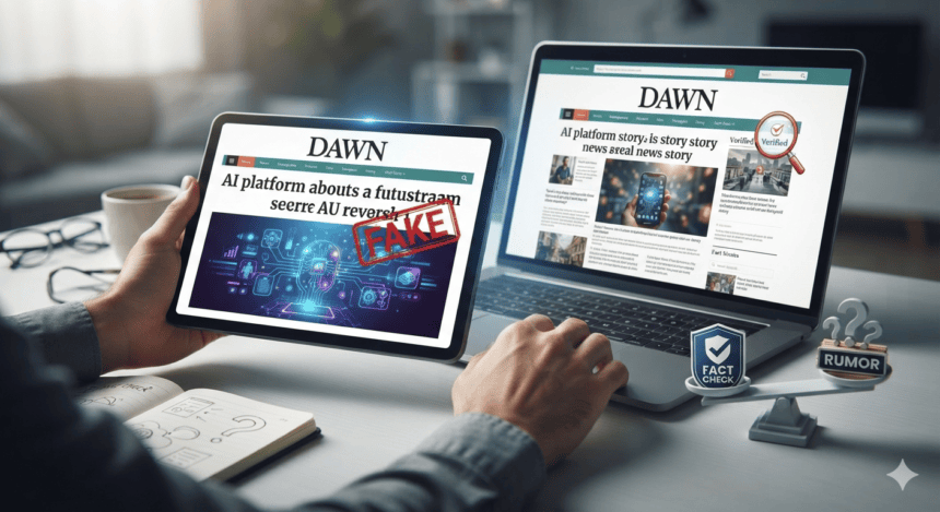 'ڈان' کی جعلی ویب سائٹ پر اے آئی پلیٹ فارم سے متعلق جھوٹی خبر کا انکشاف