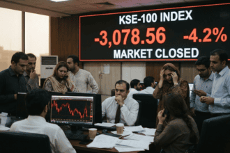 پاکستان اسٹاک مارکیٹ میں مندی: کے ایس ای-100 انڈیکس 3,078 پوائنٹس گر گیا