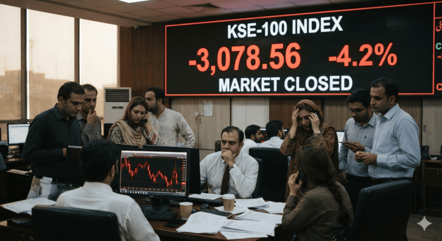 پاکستان اسٹاک مارکیٹ میں مندی: کے ایس ای-100 انڈیکس 3,078 پوائنٹس گر گیا