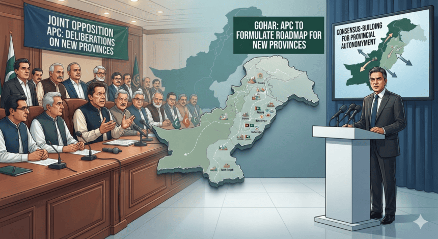 نئی صوبوں کے قیام پر اے پی سی بلانے کا فیصلہ، بیرسٹر گوہر کا اعلان