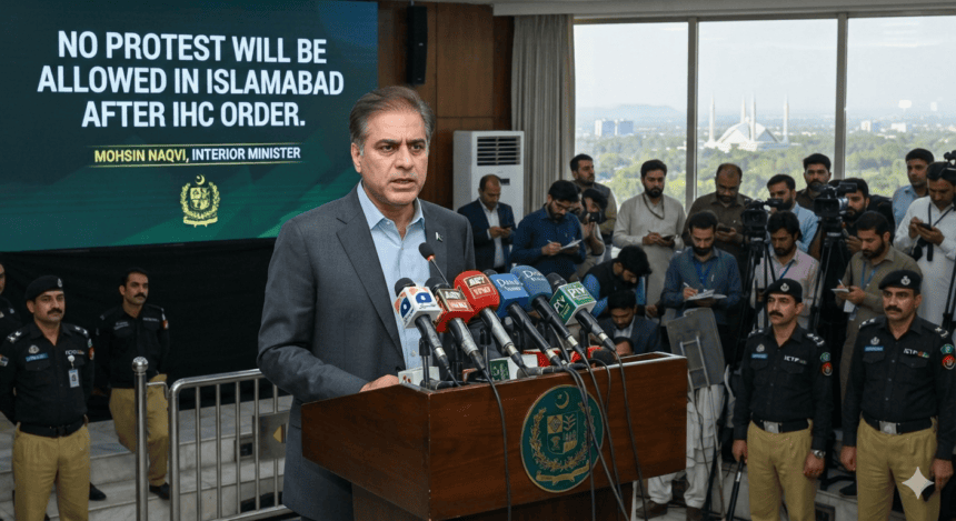 اسلام آباد ہائیک کے حکم کے بعد اسلام آباد میں کسی احتجاج کی اجازت نہیں دی جائے گی: محسن نقوی