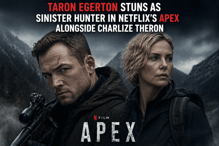 Taron Egerton stuns as sinister hunter in Netflix’s Apex alongside Charlize Theron