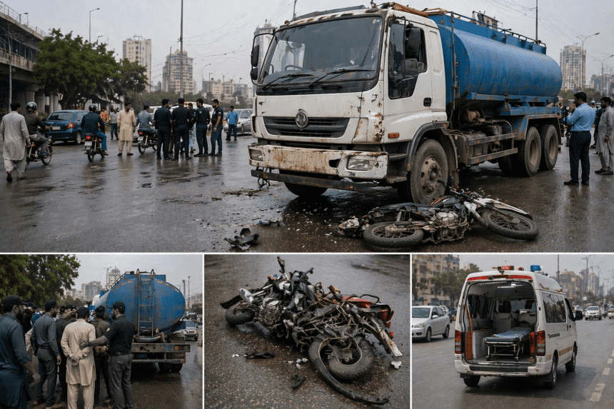 Water tanker claims another life in Karachi; road death toll rises