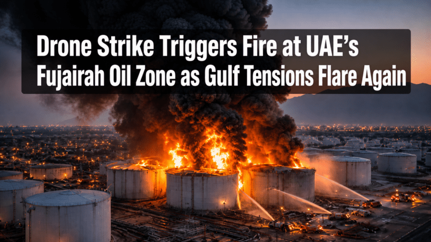Drone Strike Triggers Fire at UAE’s Fujairah Oil Zone as Gulf Tensions Flare Again
