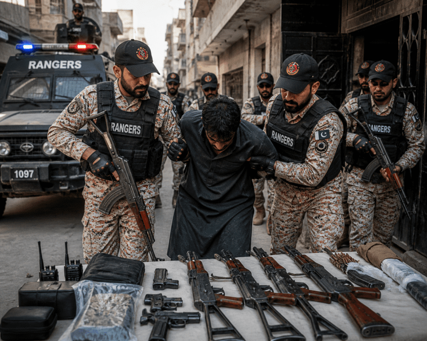 Karachi Rangers raid nets suspect, weapons cache in late-night operation