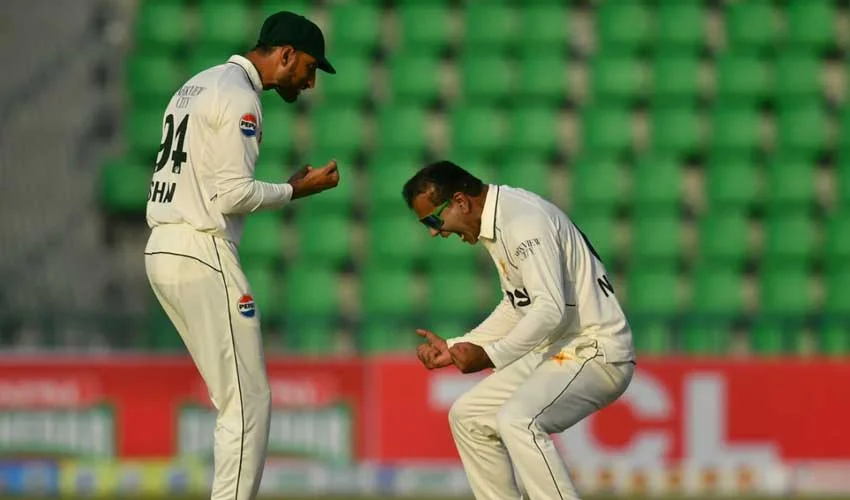 Pakistan suffered another dramatic collapse as they lost their last six wickets for a paltry 17 runs with Muthusamy taking 5-57. In their first innings of 378 they lost their last five wickets for 16 runs. It was a day for the spinners to savour as Noman took 6-112 in 35 overs in South Africa's opening innings, adding two wickets on day three as he applied the pressure from early while spin partner Sajid Khan returned figures of 3-98 in a strong supporting role. Pakistan lost Imam ul Haq in the second over of their second innings as he came storming down the wicket to spinner Simon Harmer, missed and was easily stumped. But they had increased their lead to 145 runs at lunch before Abdullah Shafique was caught and bowled by Muthusamy for 41 and the dangerous Babar Azam dismissed for 42. Kagiso Rabada, who produced a fiery spell in a rare cameo from a quick bowler, was rewarded with Babar's wicket, trapping him leg before wicket in the middle session. After tea, Muthusamy and Harmer (4-51) romped through the batting order. Muthusamy's 11-wicket haul in the match was the fourth best return by a South African spinner in a Test. The two sides play a second test, starting on Monday, in Rawalpindi.