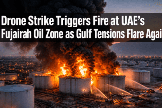 Drone Strike Triggers Fire at UAE’s Fujairah Oil Zone as Gulf Tensions Flare Again