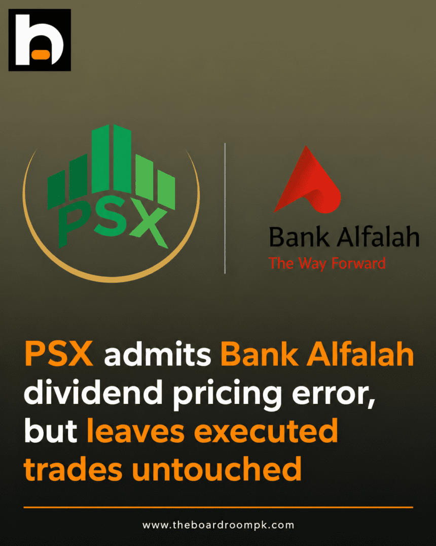 PSX admits Bank Alfalah dividend pricing error, but leaves executed trades untouched