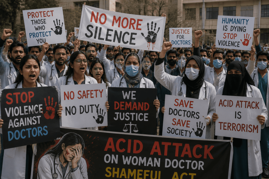 Doctors, Paramedical Staff Protest Acid Attack on Woman Doctor in Quetta