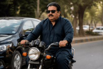 Nabil Gabol spotted riding motorcycle without helmet in Karachi