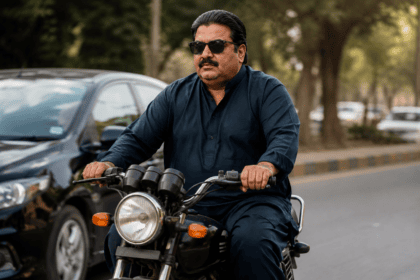 Nabil Gabol spotted riding motorcycle without helmet in Karachi
