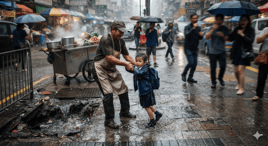 Street Vendor Saves Toddler from Deep Water-Filled Pit in Dramatic Rescue