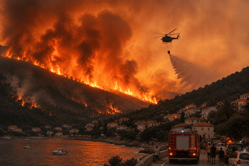 One dead, dozens injured as wildfires tear through Croatian coastline