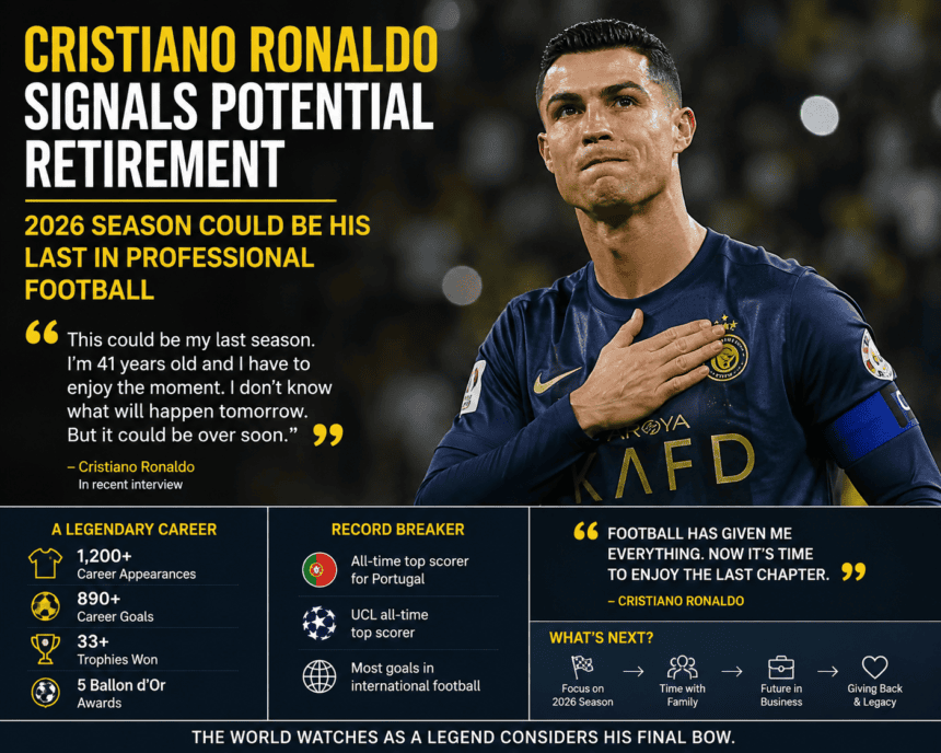 Cristiano Ronaldo hints at retirement, eyeing 2026 World Cup finale