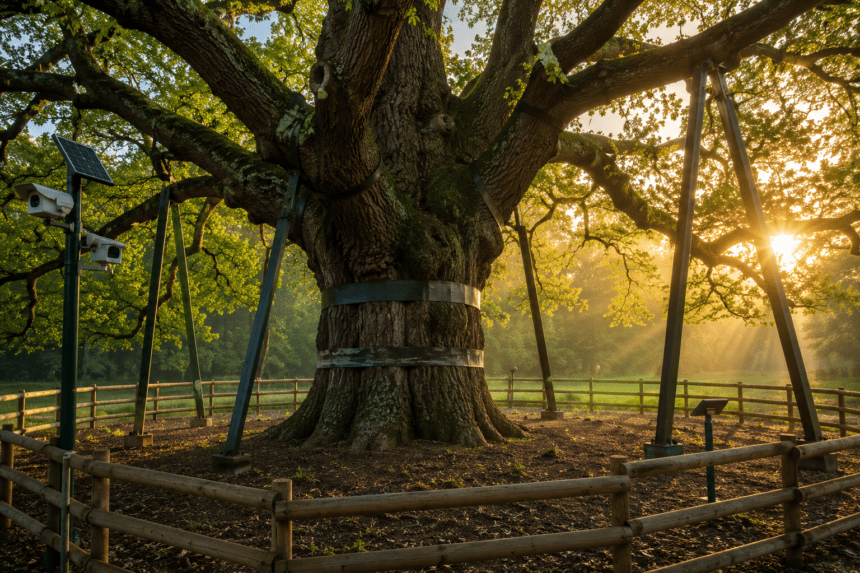 300-year-old oak gets specialized root protection to halt decline