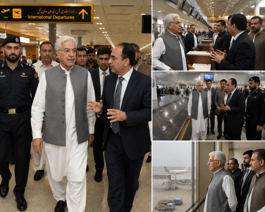 Khawaja Asif inspects Lahore airport, orders immediate upgrade to passenger services