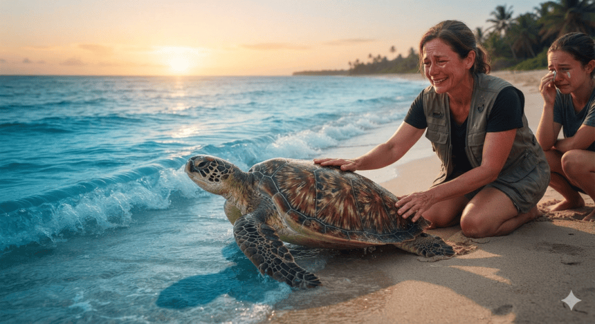 Rare sea turtle begins 5,000-mile journey back to the wild