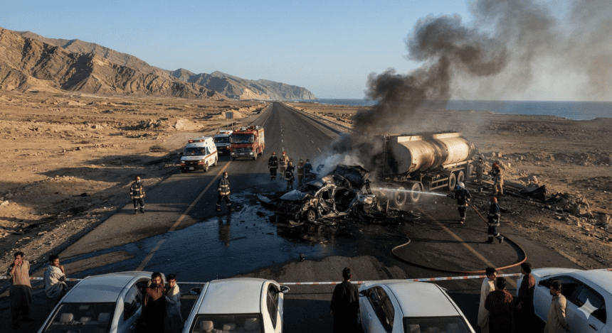 Six dead as car collides with gas tanker on Makran Coastal Highway