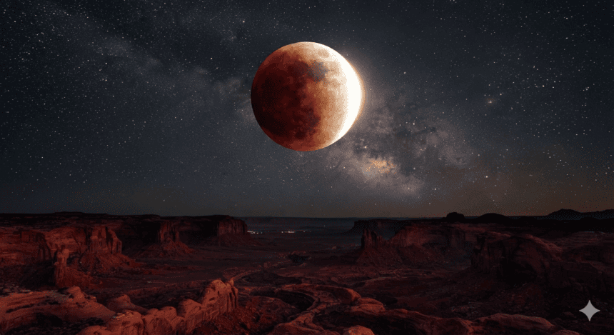 Partial Lunar Eclipse Drapes Moon in Crimson Glow