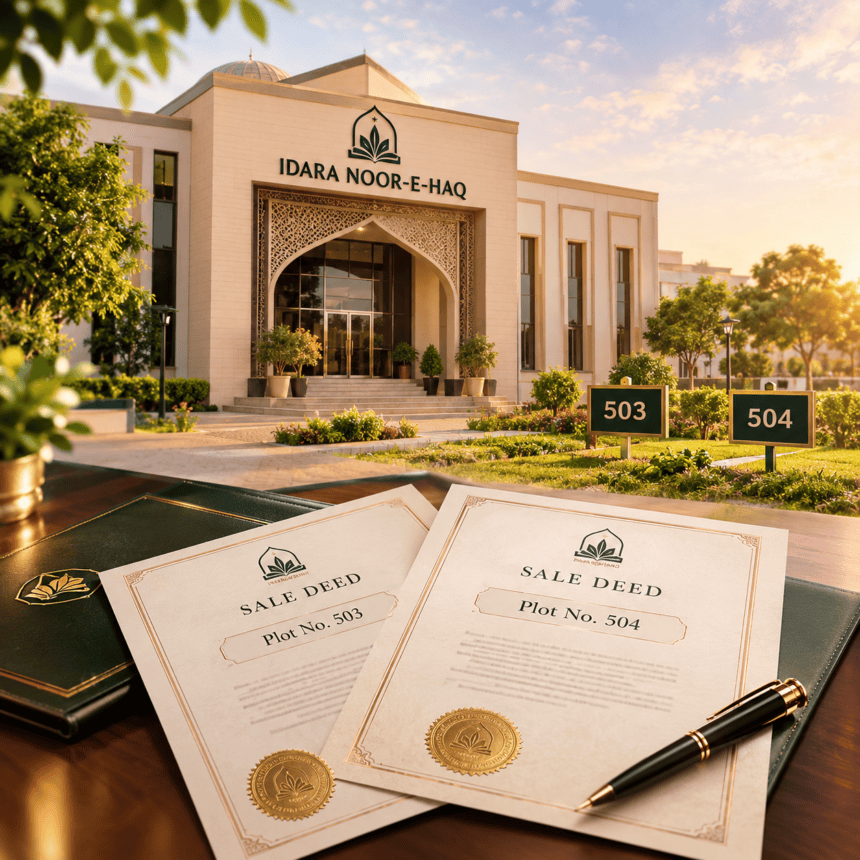 Sale deeds of Idara Noor-e-Haq plots 503, 504 secured