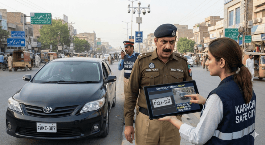 Karachi Safe City cameras catch SHO driving with fake license plate
