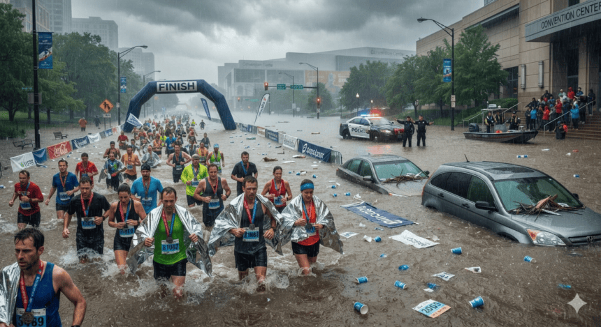 Flash flooding interrupts half-marathon, submerges cars