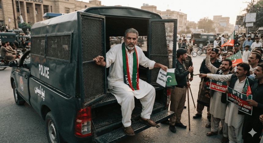 Sohail Afridi stages protest inside police van over PTI leaders' arrest