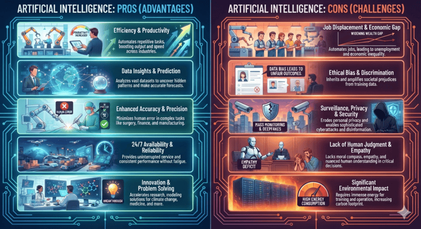 What are the five pros and cons of artificial intelligence?