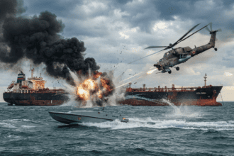 Ukrainian drone evades Russian helicopter fire to strike oil tanker