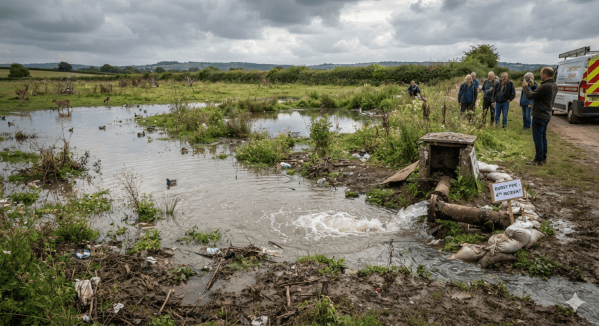 Copy Headline: Burst water main floods Miller’s Meadow for fourth time this year