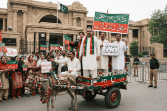PTI lawmakers reach Sindh Assembly on donkey cart to protest petrol price hike