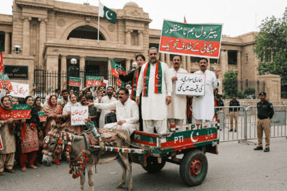 PTI lawmakers reach Sindh Assembly on donkey cart to protest petrol price hike