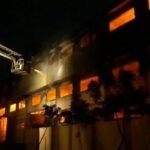 Firefighters battle a factory fire in Karachi.