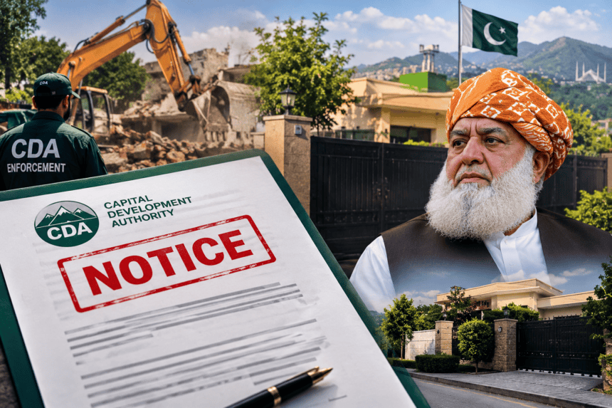 CDA issues notice over alleged encroachments at Fazal ur Rehman’s residence
