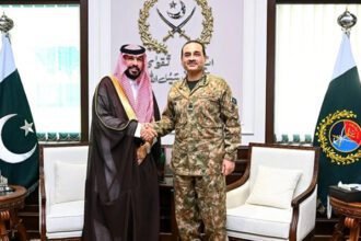 Saudi ambassador Rajeh Tami Al-Buqami meets Asim Munir at GHQ