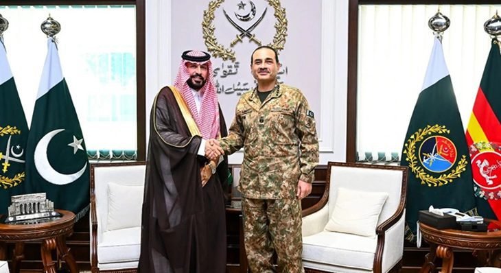 Saudi ambassador Rajeh Tami Al-Buqami meets Asim Munir at GHQ