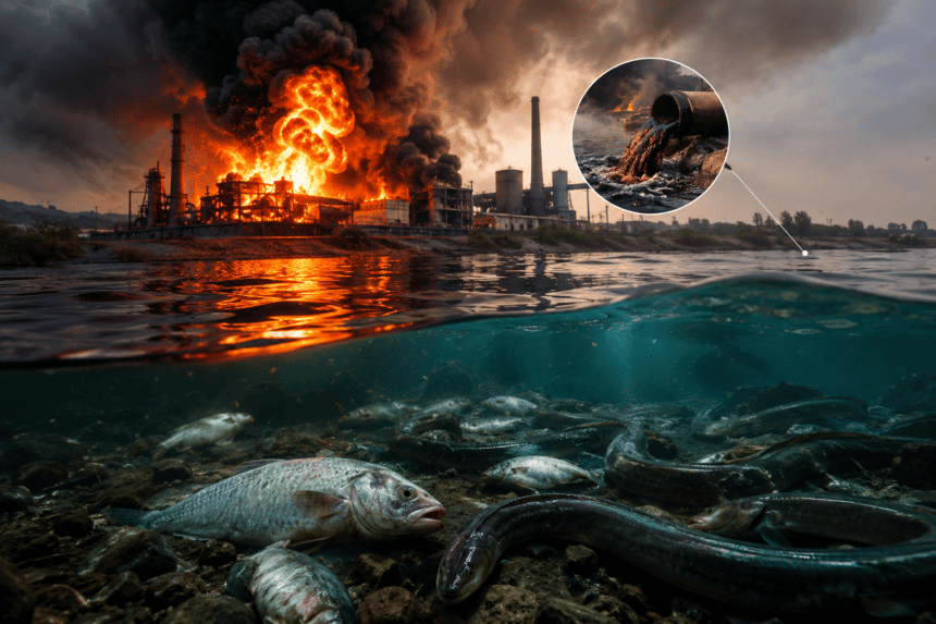 Industrial fire linked to fish and eels' deaths